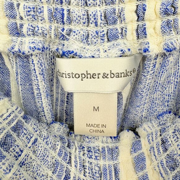 Christopher & Banks Linen Blend Pull-on pants, Size Medium, blue white striped - Picture 7 of 9